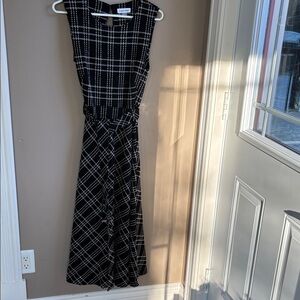 Calvin Klein Black and White Checkered Midi Dress